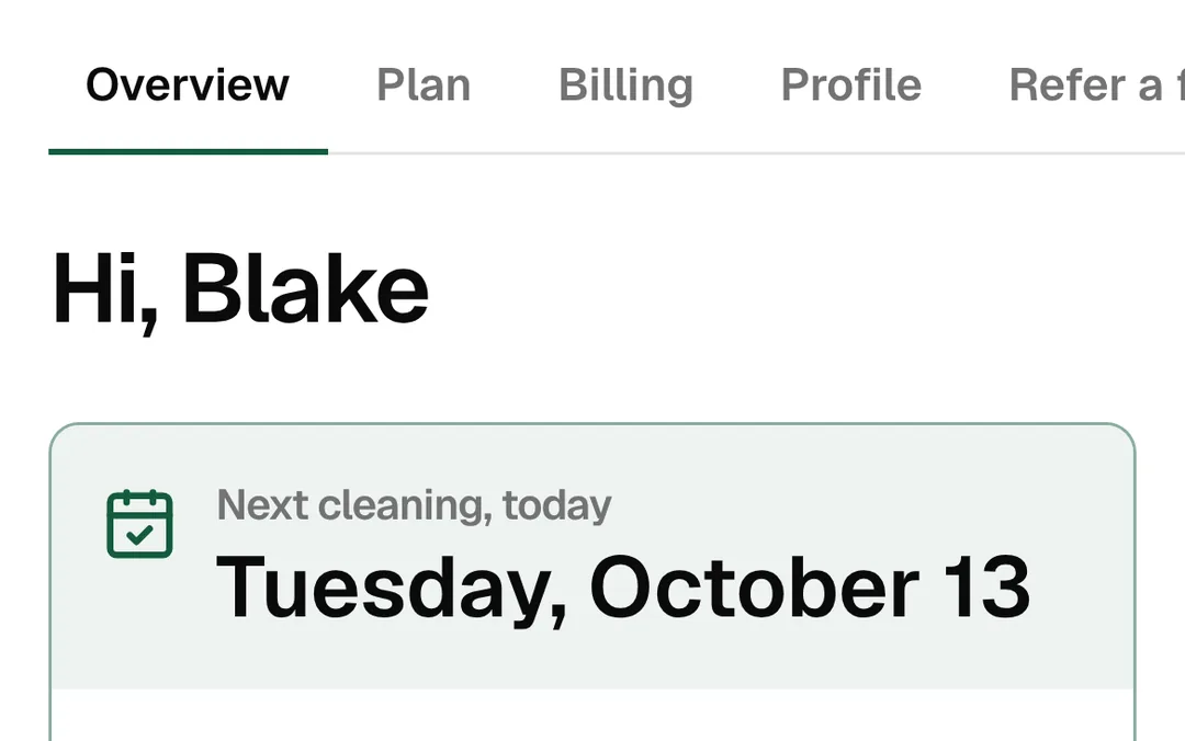 A customer’s account on a phone, showing their next cleaning